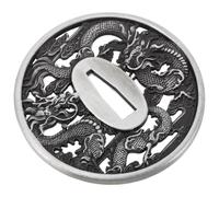 POPETPOP Protège-Main Rond en Métal Argenté avec Motif Gravé de Dragon, Finition Polie Artisanale et Effet Vieilli, Installation Facile et Sécurisée, Style Traditionnel Japonais,