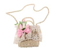 POPETPOP Sac Fourre-tout En Paille : Sac À Main D'été En Rotin Tressé Avec Nœud Et Dentelle Pour Femme, Idéal Pour Les, Les Voyages Ou Au Quotidien.