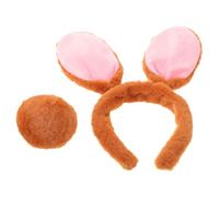 POPETPOP Serrage-tête Queue Pelucheuse Marron Oreilles de Lapin en Tissu Doux Accessoire de Costume Adorable pour Fête de Pâques et Réunions Familiales