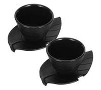 POPETPOP Service à Thé en Fonte 2 Pièces Tasse à Thé Chinoise Vintage Soucoupe Feuille Décorative Élégant et Café Usage Quotidien et Cérémonie Traditionnelle