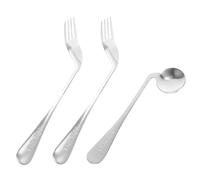 POPETPOP Set 3 Pièces Cuillère Coudée Et Fourchette Courbée En Acier Inoxydable, Ustensiles Ergonomiques Pour Alimentation Assistée, Adaptés Aux Patients Alités Et Personnes Âgées