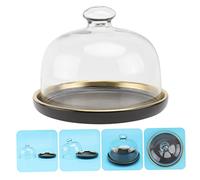 POPETPOP Set Cloche Verre Transparent avec Plateau Céramique pour Gâteaux et Desserts Protection Poussière pour Fruits et Snacks Couvercle Alimentaire Pratique et Élégant