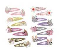 POPETPOP Set de 16 Pinces à Cheveux pour Filles, Motifs Licorne, Lapin, Fleurs et Arc-en-ciel, Clips Antidérapants en Métal, Accessoires Décoratifs pour Fêtes D'anniversaire et Pâques,