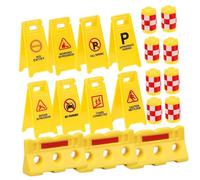 POPETPOP Set de Jouets Panneaux de Signalisation Miniature Cônes de Circulation Barrières Jaunes Panneaux Anglais Éducatif pour Garçon Fille Apprentissage Sécurité Routière