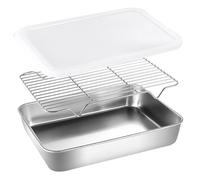 POPETPOP Set de Plateau de Cuisson Inox Couvercle Bac à Préparer Filtrer Huile et Griller Facile à Nettoyer Adapté Maison et Boutique