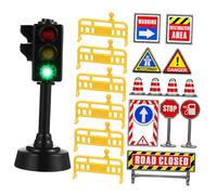 POPETPOP Set Mini Panneaux Signalisation Jeu avec Cônes et Feu Autocollants pour Apprentissage Sécurité Routière