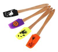 POPETPOP Spatule à Crème Design Classique 4 Pièces en Bois et Silicone Halloween, Facile à Transporter Ranger, Pâtisserie Cuisson Maison