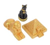 POPETPOP Statuette Egyptienne Antique en Résine, Lot de 3, Modèle de Pyramide et Chat Bastet, Décoration de Bureau et Collection