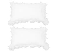 POPETPOP Taie Oreiller Coton Blanc à Volants Dentelle Housse de Coussin Décorative Lavable Protection de Coussin de Lit Confortable et Respirante Lot