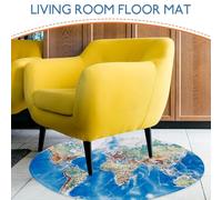 POPETPOP Tapis Rond Antidérapant Motif Carte du Monde Bleu Grand Format pour Salon et Chambre Tapis de Sol Résistant et Décoratif pour Chaise de Bureau et Espace de Vie