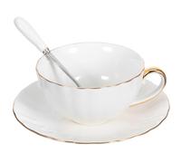POPETPOP Tasse À Café En Porcelaine Blanche Avec Soucoupe Ensemble 1 PièCe 4.72X3.74X1.97 Pouces Service À Café Pour Maison Restaurant