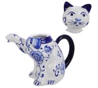 POPETPOP Théière Décorative en Céramique Bleu Forme Chat, Design Créatif Élégant pour Service D'eau Froide et Décoration Intérieure Maison