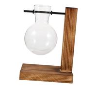 POPETPOP Vase Verre pour Fleurs Et Plantes Intérieur avec Support Bois pour Hydroponie Et Culture De Bulbes