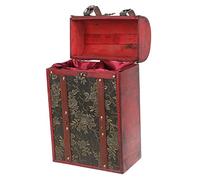 POPETPOP Vintage Wooden Double Bottle Wine Present Box with PU Handle Elegant Wine Packaging for Special Occasions