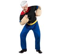 Popeye Costume de marin de bande dessinée 6 pièces avec chemise, pantalon, bras musculaires et bonnet de marin (XXXL)