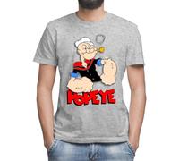 Popeye The Sailor Red Logo T-shirt classique à col rond et manches courtes pour homme, gris, L
