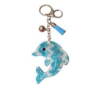 Popfizzy Accessoires de porte-clés Bling pour femme, breloques en strass pour clés de voiture, breloques mignonnes pour sacs à main, Jumping Dolphin Aqua (Argent), Large