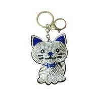 Popfizzy Accessoires de porte-clés bling pour femme, porte-clés en strass, breloques pour clés de voiture, breloques de sac à main cool pour sacs à main, Chat bleu scintillant (argenté), Large