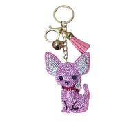 Popfizzy Accessoires de porte-clés bling pour femme, porte-clés en strass, breloques pour clés de voiture, breloques mignonnes pour sacs à main, Chihuahua rose (doré), Large
