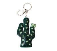 Popfizzy Accessoires de porte-clés bling pour femme, porte-clés en strass, breloques pour clés de voiture, breloques de sac à main cool pour sacs à main, Cactus vert foncé (argenté), Large
