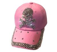 Popfizzy Chapeau tête de mort pour femme, chapeaux squelette bling, casquette de baseball tête de mort en strass, casquettes de crâne pour femme, chapeau de pirate pour femme, Crâne Bling (Rose),