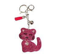 Popfizzy Porte-clés en strass pour femmes et filles, accessoires de sac à dos, breloques scintillantes, breloque de sac, cadeau fait à la main, Chat fantaisie rose (argenté), Large