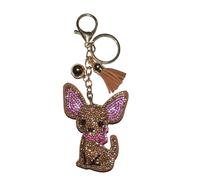 Popfizzy Porte-clés en strass pour femmes et filles, porte-clés sac à dos, cadeaux d'anniversaire pour elle, breloques de sac à main, breloques de sac à main, Chihuahua marron (doré), taille unique