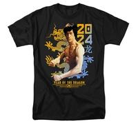popfunk Bruce Lee Two Tone Year of The Dragon Unisex T Shirt, Black, Noir, XXL Mixte