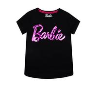 Popgear Barbie Tee Shirt Paillette Fille | T Shirt Fille Amusement | Vetement Barbie | Tee Shirt Enfant Fille | Noir 5-6 Ans