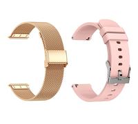 Popglory 2PCS Remplacement Bracelet pour Montre Connectée P22/P96 20mm,1 Bracelet en Acier Or Rose +1 Bracelet en Silicone Rose