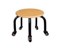 POPHOP Tabouret Bas avec 5 Roues, Grain de Bois Tabouret à roulettes Pied Bas, Siège Faible Métal Piétement, Banc Rond universelles pour Le Bureau à Domicile ou Le Fitness - Noir/Blanc