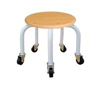POPHOP Tabouret Bas avec 5 Roues, Grain de Bois Tabouret à roulettes Pied Bas, Siège Faible Métal Piétement, Banc Rond universelles pour Le Bureau à Domicile ou Le Fitness - Noir/Blanc
