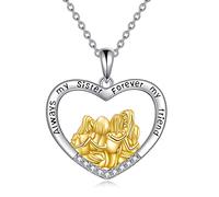POPKIMI Collier en argent sterling et cristal pour sœur/frère, deux trois ou cinq sœurs, cadeau tendance pour femme, amie, amitié, éternelle, One Size, Argent sterling, Zircone cubique