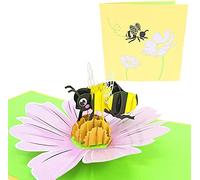 PopLife Cards Bumblebee & fleur 3d popup carte de voeux pour toutes les occasions fête des mères, abeille occupée, carte de reine abeille, carte de jardinage se plie à plat, parfait pour l'anniversai