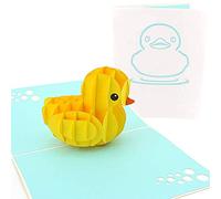 PopLife Cards Carte de voeux jaune en caoutchouc ducky 3d popup pour tous les bébés occasions, les amoureux des animaux, plis de jouet classique plat, parfait pour l'anniversaire de publipostage, bab