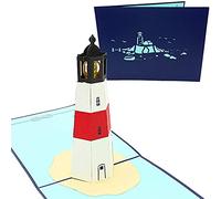PopLife Cards Île de phare 3d popup carte de voeux pour toutes les occasions voyageurs, amoureux de la côte et de l'aventure se plie à plat pour l'anniversaire de la poste, fête des mères, remise des
