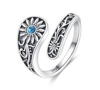 POPLYKE Bague en forme de cuillère turquoise en argent sterling - Motif tournesol - Vintage - Style bohème antique - Pour femme, turquoise, tu