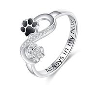 POPLYKE Bague imprimée patte de chat en argent sterling 925 chien infini chiot animal de compagnie griffe bagues pour femme toujours dans mon cœur animal famille bijoux, 8, Argent sterling, Zircone
