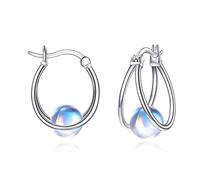 POPLYKE Boucles d'oreilles double hoop pour femme en argent sterling et perle Pierre de lune Turquoise Noir Onyx Opale Lapis Lazuli Boucles d'oreilles pour femme