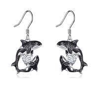 POPLYKE Boucles d'oreilles orque océan orque pour femmes en argent sterling 925 pendantes hypoallergéniques boucles d'oreilles bijoux cadeaux d'anniversaire, Argent sterling