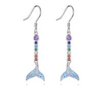 POPLYKE Boucles d'oreilles papillon 7 chakras/libellule/croix/sirène pour femme en argent sterling 925 - Boucles d'oreilles pendantes à levier pour filles, anniversaire de mariage, Argent sterling