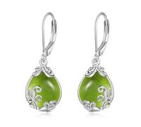 POPLYKE Boucles d'oreilles pendantes en argent sterling avec pierre de lune celtique, Argent sterling, vert olive