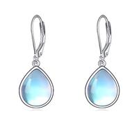 POPLYKE Boucles d'oreilles pierres de lune pour femmes Boucles d'oreilles en argent massif Boucles d'oreilles pierres de lune Cadeau pour filles (pietra di luna a goccia)
