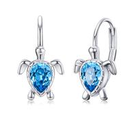 POPLYKE Boucles d'oreilles tortue pour femme en argent sterling 925 Boucles d'oreilles océan tortue de mer Bijoux Cadeaux Bleu CZ Leverback Boucles d'oreilles créoles, 18*11, Zircone cubique
