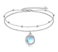 POPLYKE Bracelet de cheville en argent sterling S925 avec perle et pierre précieuse opale/lapis lazuli/larima/quartz rose/opale - Bracelet de cheville pour femme - Cadeau d'été de plage, Fußkettchen 9