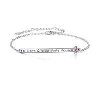 POPLYKE Bracelet de sensibilisation au cancer du sein en argent sterling 925 avec ruban rose - Cadeau pour femme