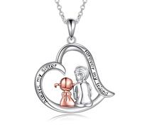 POPLYKE Cadeau de sœur frère pour sœur en argent sterling frère et sœur collier bijoux pour anniversaire cadeaux de Noël, 20*20, Argent sterling, Pas de gemme