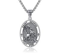 POPLYKE Chaîne en argent sterling 925 avec pendentif en forme de croix pour homme Saint Michel Saint Benoît St George Collier Amulet Medal Bijoux 45-55 cm, 36mm*28mm, Argent sterling, Pas de pierre