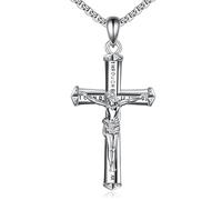 POPLYKE Chaîne en argent sterling 925 avec pendentif en forme de croix pour homme Saint Michel Saint Benoît St George Collier Amulet Medal Bijoux 45-55 cm, 41mm x 20mm, Argent sterling, Pas de pierre