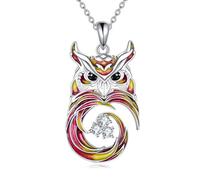 POPLYKE Collier avec pendentif chat / renard / phénix / hibou / cheval / graines de moutarde en argent sterling 925 - Bijoux cadeaux pour femme, Argent sterling, Zircone cubique